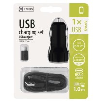 USB adaptér do auta 2,1A + micro USB kabel + USB-C redukce