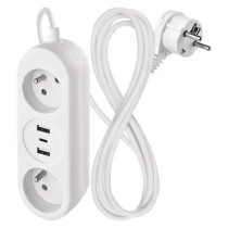 Prodlužovací kabel 1,4 m / 2 zásuvky+2×USB-A+1×USB-C / bílý / PVC / 1,5 mm2