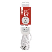 Prodlužovací kabel 1,4 m / 2 zásuvky+2×USB-A+1×USB-C / bílý / PVC / 1,5 mm2