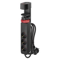 Hosszabbító kábel 1,5 m/3 aljzat/kapcsoló/asztalra szerelhető/USB/fekete/PVC/1,5 mm2 