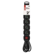 Predlžovací kábel 2 m / 5 zásuviek / s vypínačom / čierny / PVC / 1 mm2