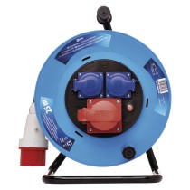 Venkovní prodlužovací kabel na bubnu 25 m / 3 zásuvky / černý / guma / 230V/400V / 1,5 mm2