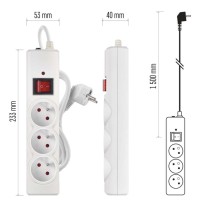 Listwa przeciwprzepięciowa EMOS, 3 gniazda 1,5 m, biała