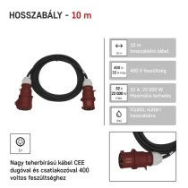 3 fázisú kültéri hosszabbító 10 m / 1 aljzat / fekete / gumi / 400 V / 4 mm2
