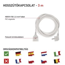 Hosszabbító 3 m / 1 aljzat / fehér / PVC / 1,5 mm2