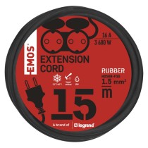 Hosszabbító 15 m / 2 aljzat / fekete / gumi / 250 V / 1,5 mm2