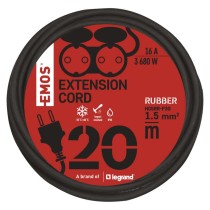 Hosszabbító 20 m / 2 aljzat / fekete / gumi / 250 V / 1,5 mm2