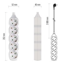 Hosszabbító 2 m  /  5 aljzat  /  fehér  /  PVC  /  1 mm2