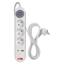 Hosszabbító 2 m / 3 aljzat / kapcsolós / fehér / 1× USB-A + 1× USB-C  / 1,5 mm2