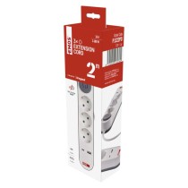 Hosszabbító 2 m / 3 aljzat / kapcsolós / fehér / 1× USB-A + 1× USB-C  / 1,5 mm2