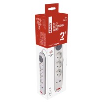 Hosszabbító 2 m / 3 aljzat / kapcsolós / fehér / 1× USB-A + 1× USB-C  / 1,5 mm2