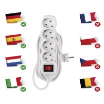 Hosszabbító 5 m / 4 aljzat / kapcsolós / fehér / PVC / 1,5 mm2