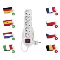 Hosszabbító 1,5 m / 5 aljzat / kapcsolós / fehér / PVC / 1,5 mm2