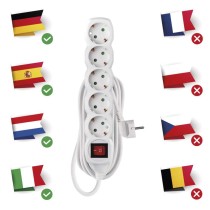 Hosszabbító 5 m / 5 aljzat / kapcsolós / fehér / PVC / 1,5 mm2