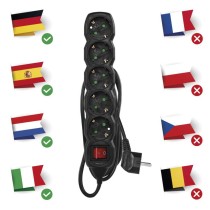 Hosszabbító 1,5 m / 5 aljzat / kapcsolós / fekete / PVC / 1,5 mm2