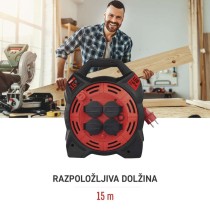 Zunanji kolutni podaljšek 15 m / 4 vtičnice / guma-neopren / 230V / 1,5 mm2 z reflektorjem