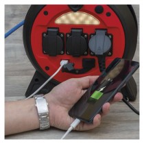 Fagyásálló kábeldob 20 m / 3 aljzat / kék / PVC / 230 V / 1,5 mm2