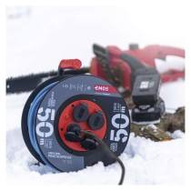 Fagyásálló kábeldob 50 m / 4 aljzat / kék / PVC / 230 V / 1,5 mm2