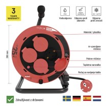 Zunanji kolutni podaljšek 25 m / 4 vtičnice / črni / guma / 230V/400V / 1,0 mm2