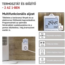 2 az 1-ben konnektoros, digitális termosztát időzítő funkcióval, schuko