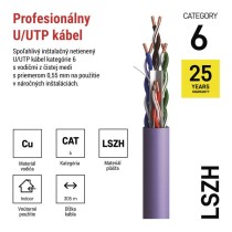 Datový kábel UTP CAT 6 LSZH, 305m