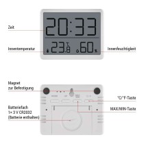 Digitales Thermometer mit Hygrometer, Funk-Sensor, Wecker, Datum E6210
