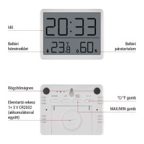 Digitális hőmérő páratartalom-mérővel, vezeték nélküli érzékelővel, óra, dátum E6210