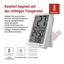 Digitales Thermometer mit Hygrometer, kabelgebundener Sensor, Wecker E0558P