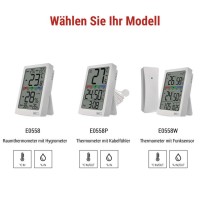 Digitales Thermometer mit Hygrometer, kabelgebundener Sensor, Wecker E0558P