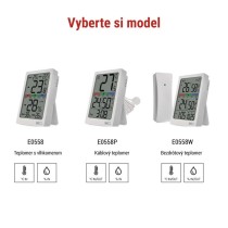 Digitálny teplomer s vlhkomerom, drôtový snímač, budík E0558P