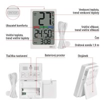 Digitální teploměr s vlhkoměrem, drátové čidlo, budík E0558P