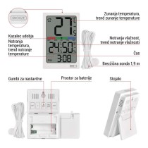 Digitalni termometer s hidrometrom, žični senzor, budilka E0558P