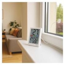 Digitální teploměr s vlhkoměrem, drátové čidlo, budík E0558P