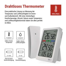 Digitales Thermometer mit Hygrometer, Funk-Sensor, Wecker, Datum E0558W