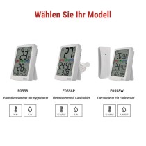 Digitales Thermometer mit Hygrometer, Funk-Sensor, Wecker, Datum E0558W