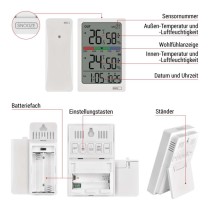 Digitales Thermometer mit Hygrometer, Funk-Sensor, Wecker, Datum E0558W