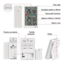 Digitálny teplomer s vlhkomerom, bezdrôtový snímač, budík, dátum E0558W