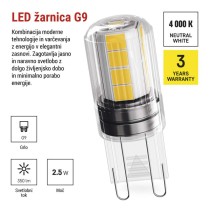 LED žarnica Classic JC / G9 / 2,5 W (32 W) / 350 lm / Nevtralna bela