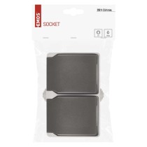 Zásuvka nástěnná dvojitá, šedo-černá, IP44