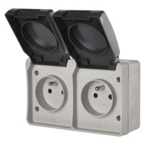 Zásuvka nástěnná dvojitá, šedo-černá, IP44