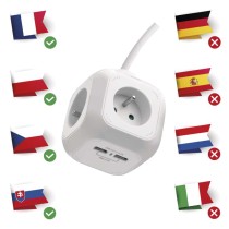 Przedłużacz - kostka 1,9 m / 4 gniazda / biały / PVC / z USB portem / 1 mm2