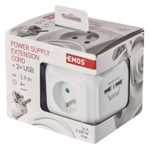 Predlžovací kábel - kocka 1,9 m / 4 zásuvky / biely / PVC / s USB / 1 mm2