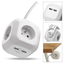 Predlžovací kábel - kocka 1,9 m / 4 zásuvky / biely / PVC / s USB / 1 mm2