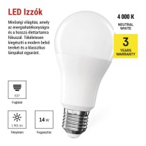 LED izzó Classic A60 / E27 / 14 W (120 W) / 1901 lm / Természetes fehér