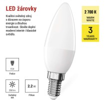 LED žárovka Classic svíčka / E14 / 2,2 W (25 W) / 250 lm / teplá bílá