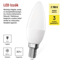 LED izzó Classic gyertya / E14 / 2,2 W (25 W) / 250 lm / Meleg fehér