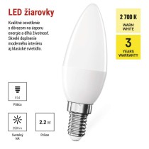 LED žiarovka Classic sviečka / E14 / 2,2 W (25 W) / 250 lm / teplá biela
