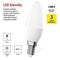LED žiarovka Classic sviečka / E14 / 2,2 W (25 W) / 250 lm / Neutrálna biela