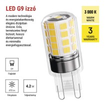 LED izzó Classic JC / G9 / 4,2 W (40 W) / 470 lm / meleg fehér 