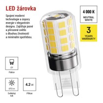 LED žárovka Classic JC / G9 / 4,2 W (40 W) / 470 lm / neutrální bílá 